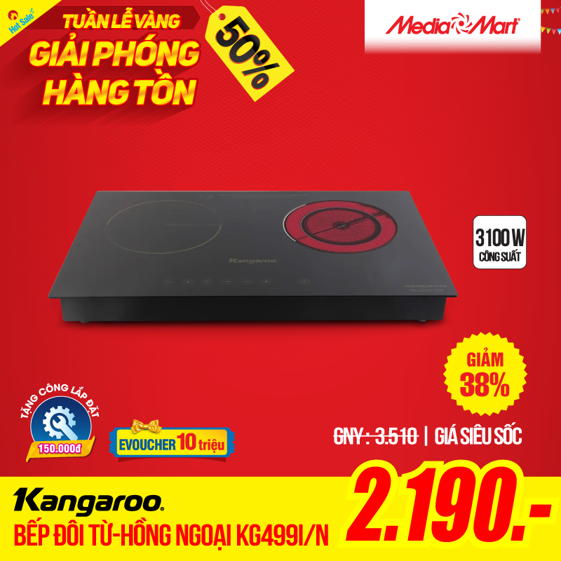 27-Bếp từ - hồng ngoại Kangaroo KG499I 3100 W