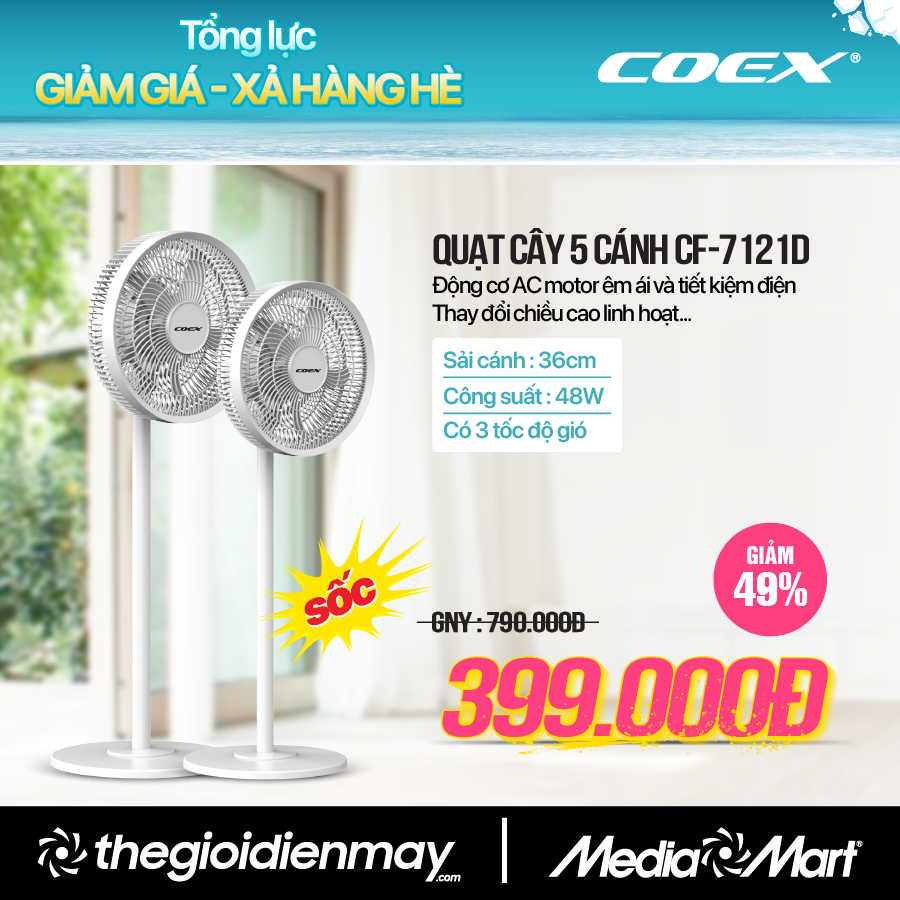 27-Quạt cây 5 cánh Coex CF-7121D