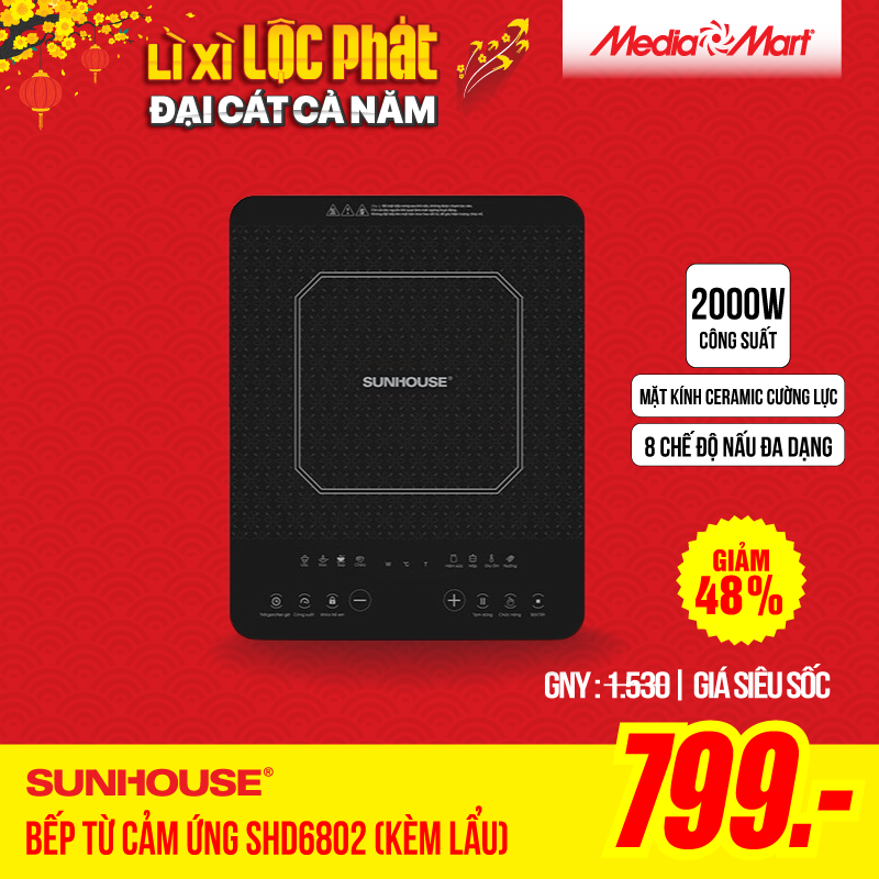 Bếp từ cảm ứng Sunhouse SHD6802 (Kèm lẩu)