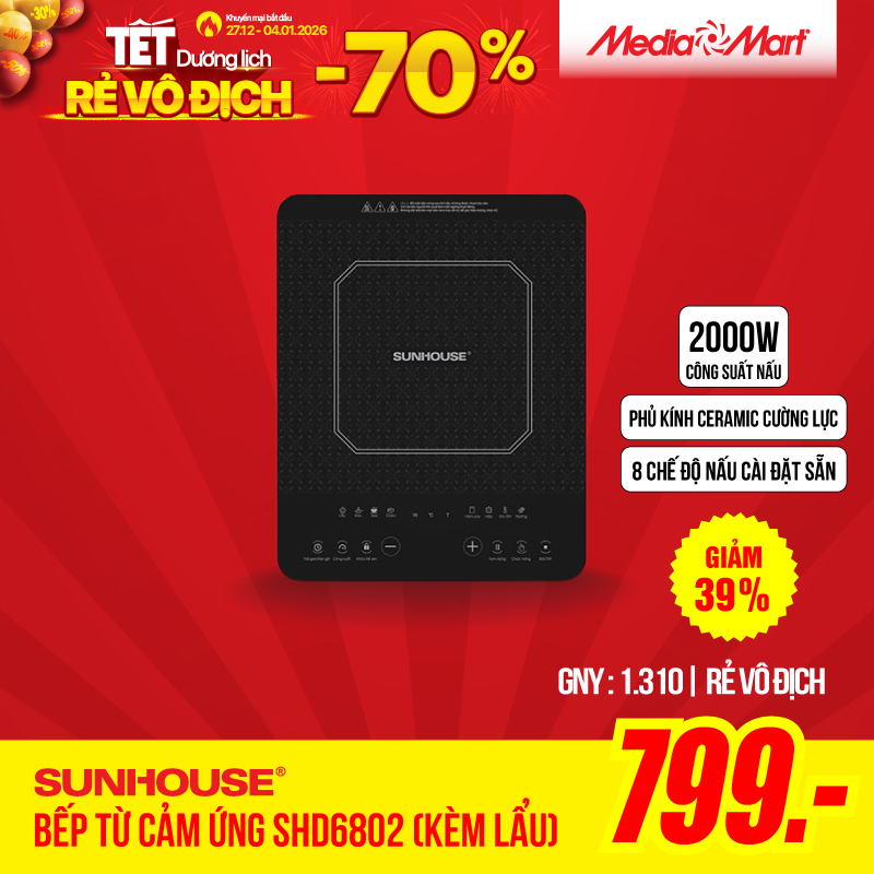 Bếp từ cảm ứng Sunhouse SHD6802