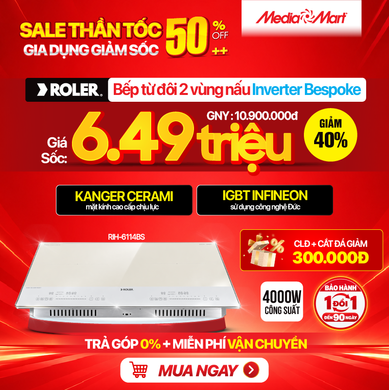 Bếp từ đôi 2 vùng nấu Inverter Bespoke Roler RIH-6114BS