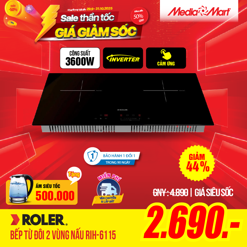 Bếp từ đôi 2 vùng nấu Inverter Roler RIH-6115