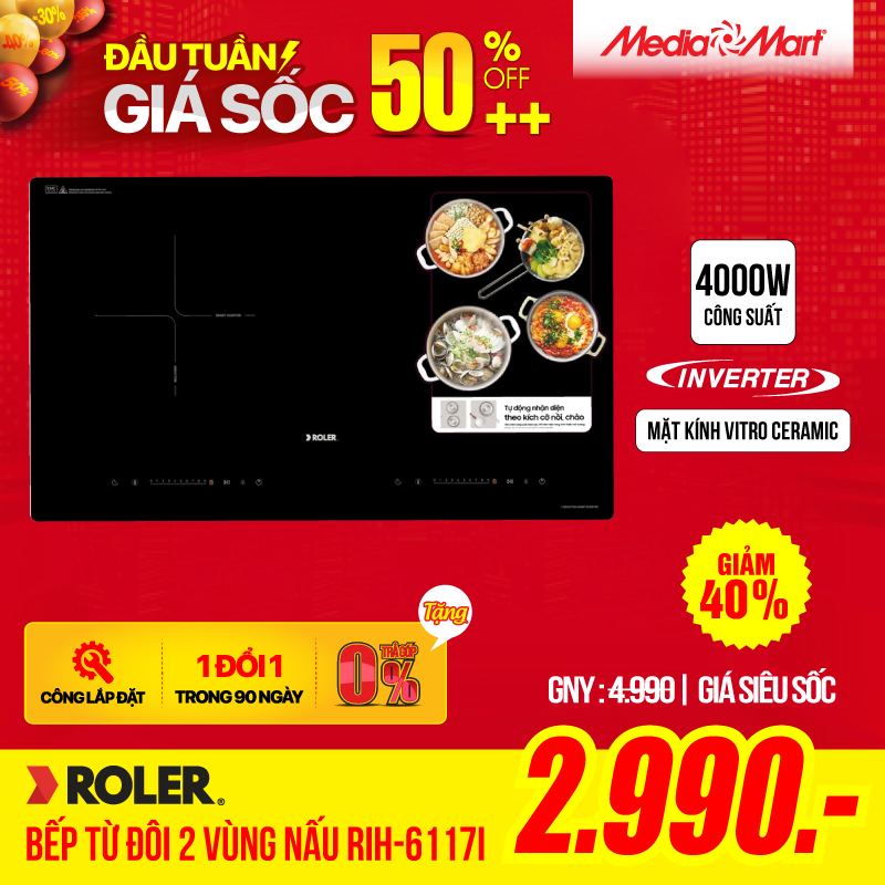 Bếp từ đôi 2 vùng nấu Inverter Roler RIH-6117I