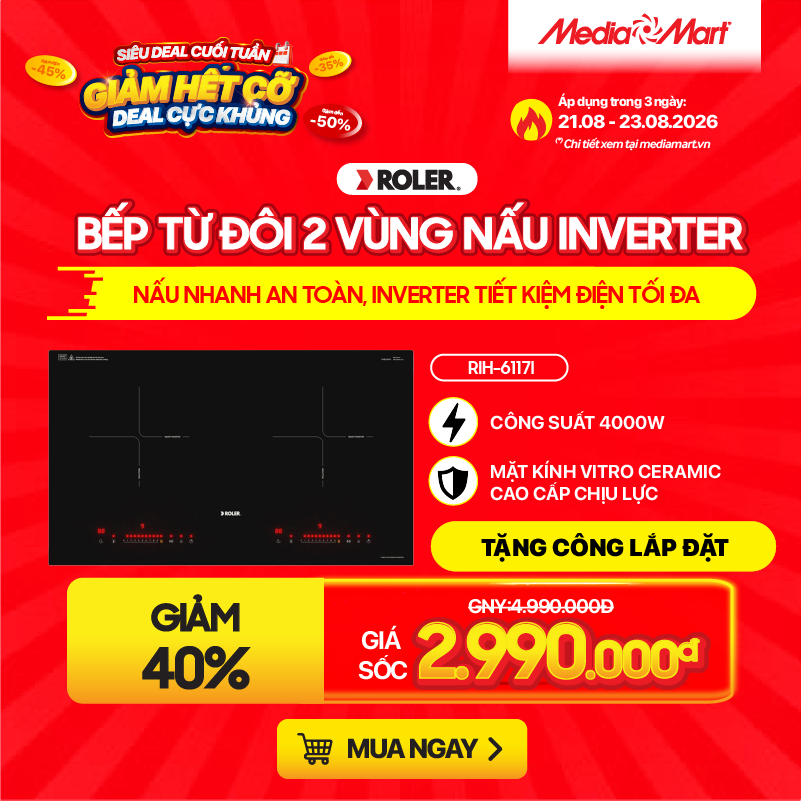 Bếp từ đôi 2 vùng nấu Inverter Roler RIH-6117I