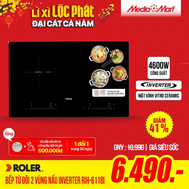 Bếp từ đôi 2 vùng nấu Inverter Roler RIH-6118I