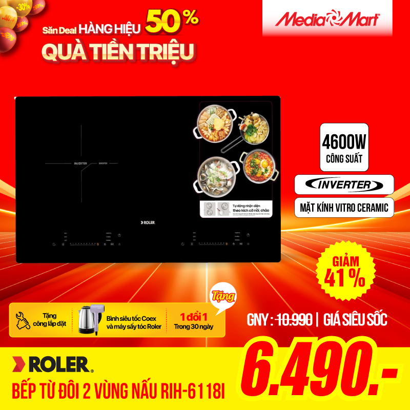 Bếp từ đôi 2 vùng nấu Inverter Roler RIH-6118I
