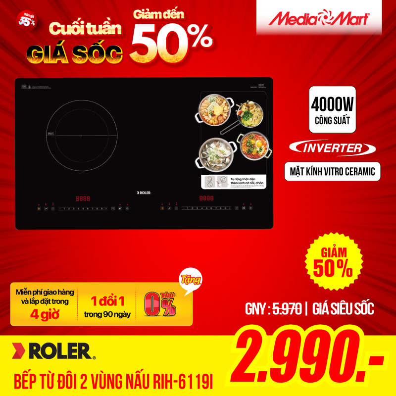 Bếp từ đôi 2 vùng nấu Inverter Roler RIH-6119I