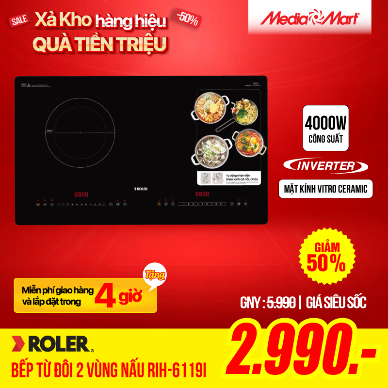 Bếp từ đôi 2 vùng nấu Inverter Roler RIH-6119I