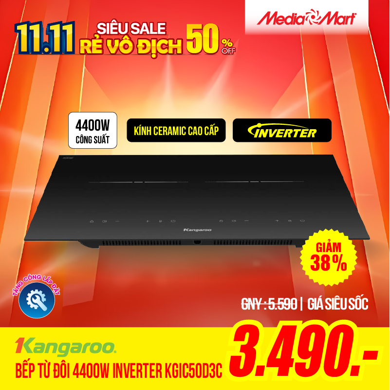 Bếp từ đôi Kangaroo 4400W Inverter KGIC50D3C