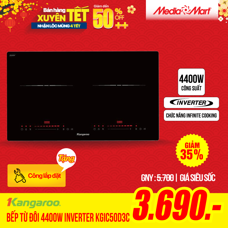 Bếp từ đôi Kangaroo 4400W Inverter KGIC50D3C