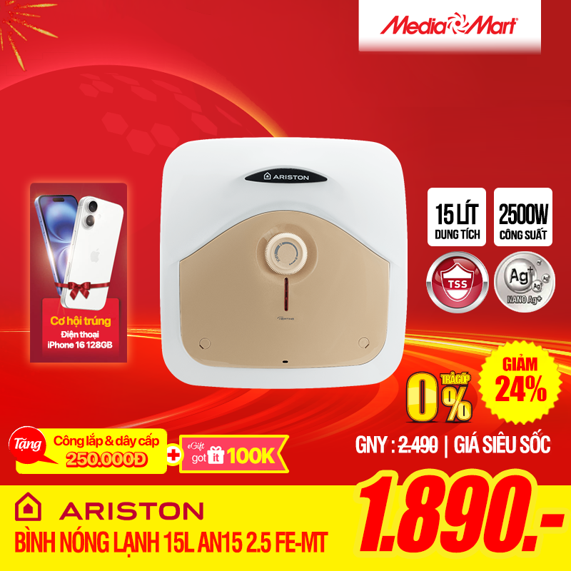 Bình nóng lạnh Ariston 15L AN15 2.5 FE-MT