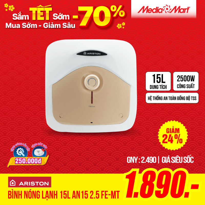 Bình nóng lạnh Ariston 15L AN15 2.5 FE-MT
