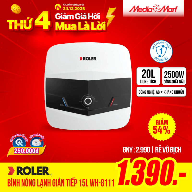 Bình nóng lạnh gián tiếp 15L Roler WH-8111