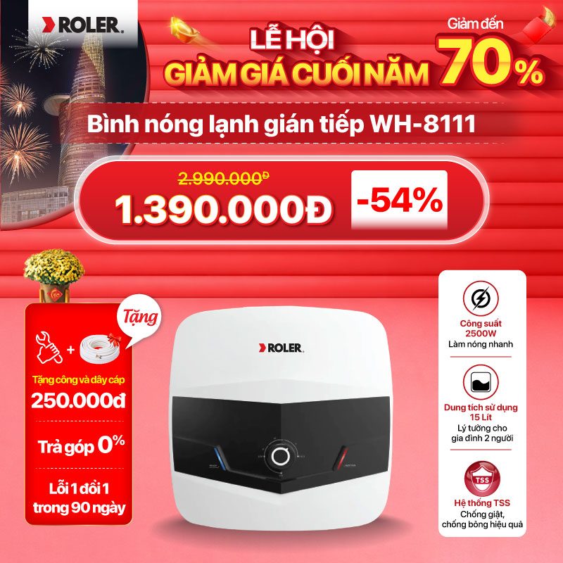 Bình nóng lạnh gián tiếp 15L Roler WH-8111