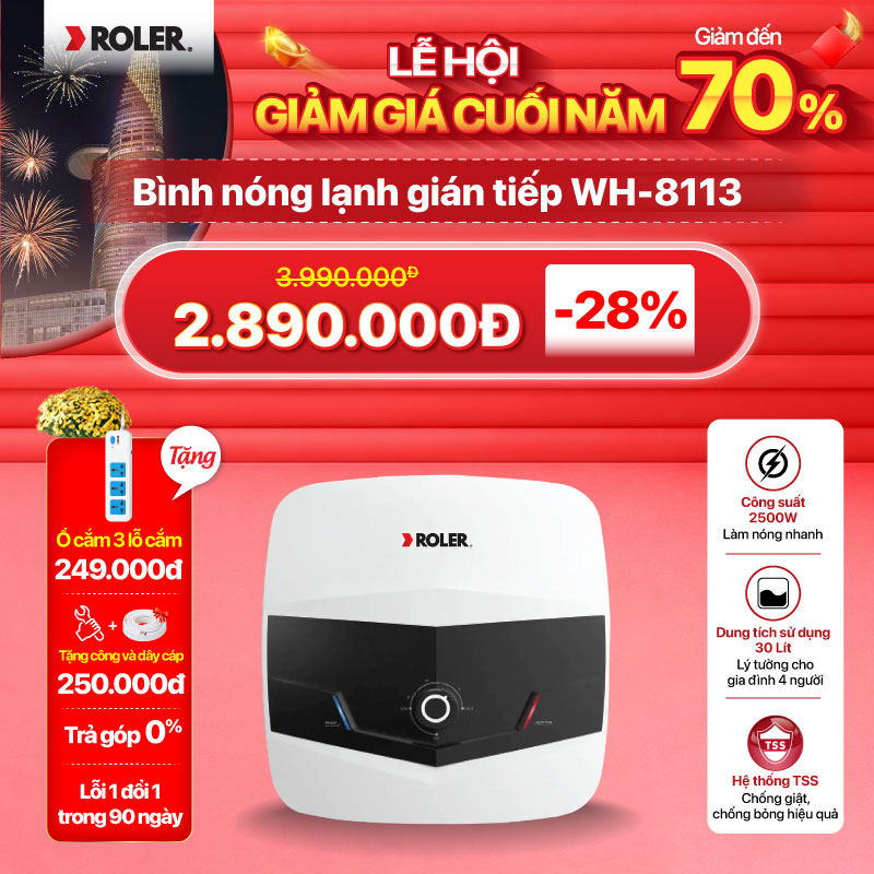 Bình nóng lạnh gián tiếp 30L Roler WH-8113