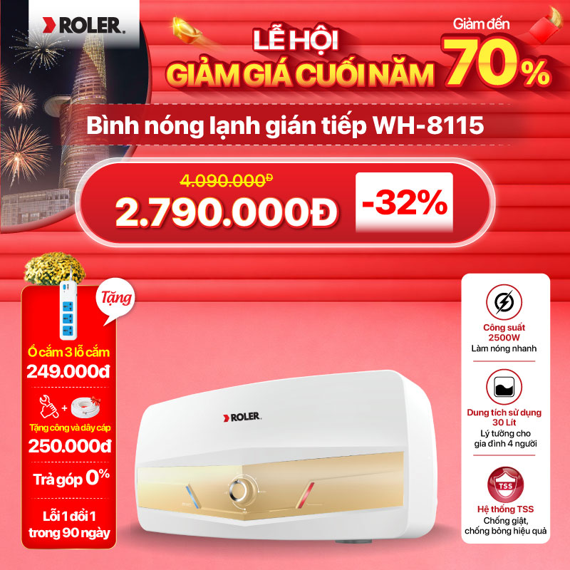 Bình nóng lạnh gián tiếp 30L Roler WH-8115