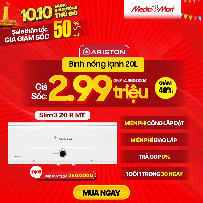 Bình nóng lạnh gián tiếp Ariston 20L Slim3 20 R MT