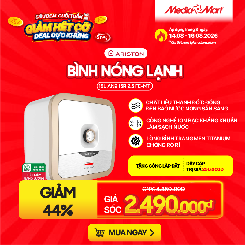 Bình nóng lạnh gián tiếp Ariston AN2 15R 2.5 FE-MT 15 Lít