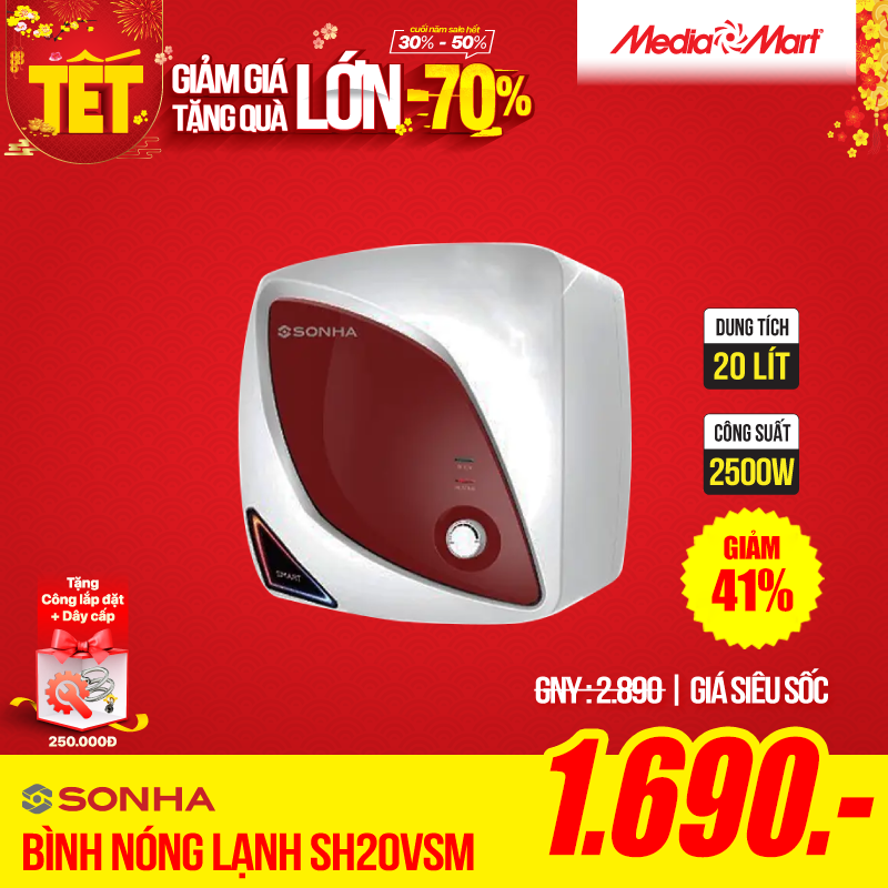 Bình nóng lạnh gián tiếp Sơn Hà 20L Smart SH20VSM