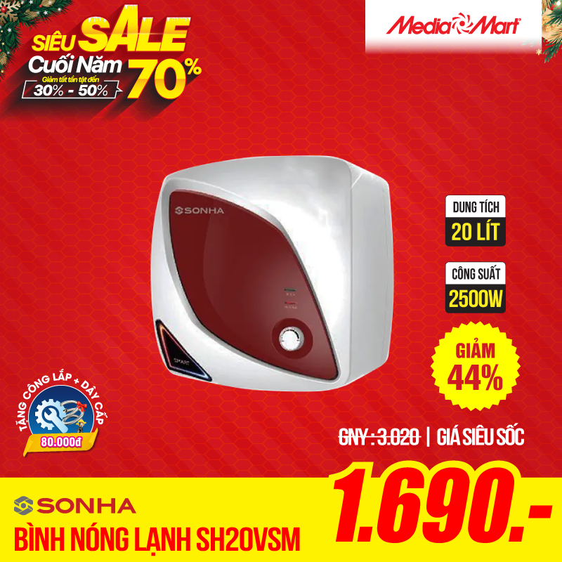 Bình nóng lạnh gián tiếp Sơn Hà 20L Smart SH20VSM