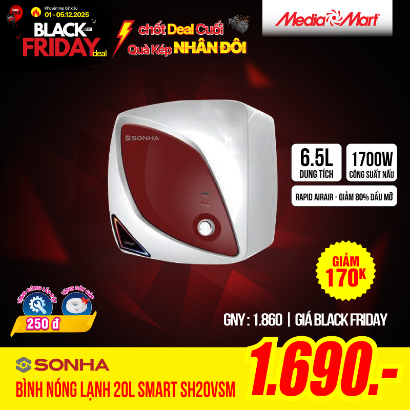 Bình nóng lạnh gián tiếp Sơn Hà 20L Smart SH20VSM