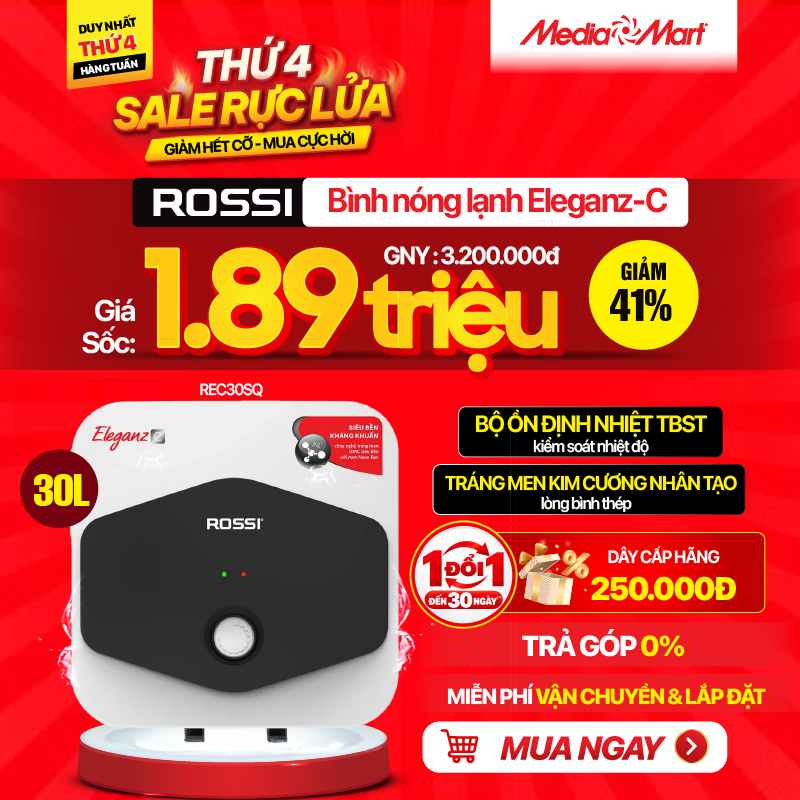 Bình nóng lạnh Rossi 30L Eleganz-C REC30SQ