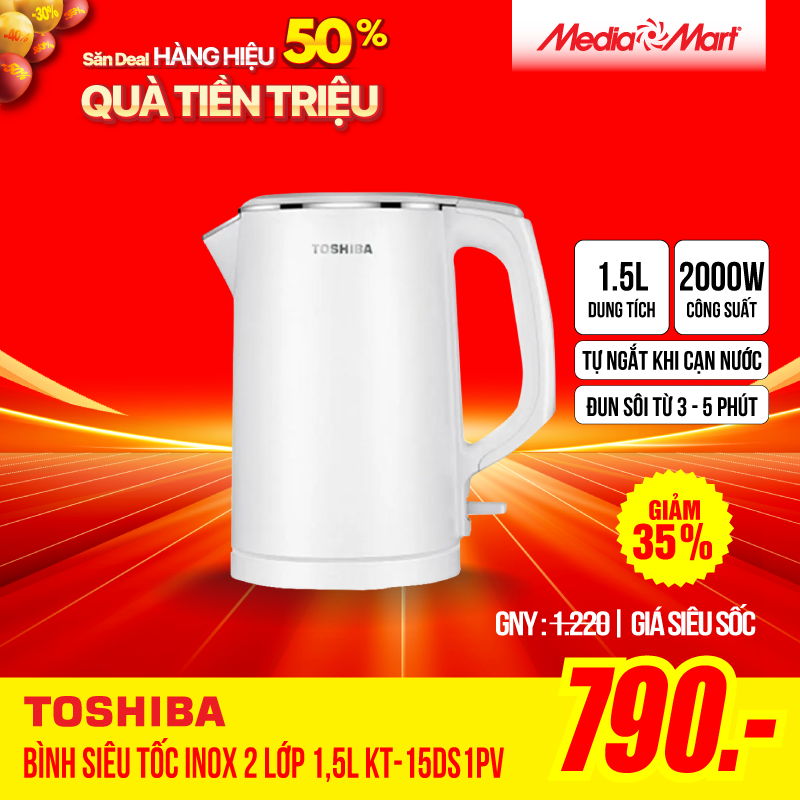 Bình siêu tốc inox 2 lớp 1,5L Toshiba KT-15DS1PV