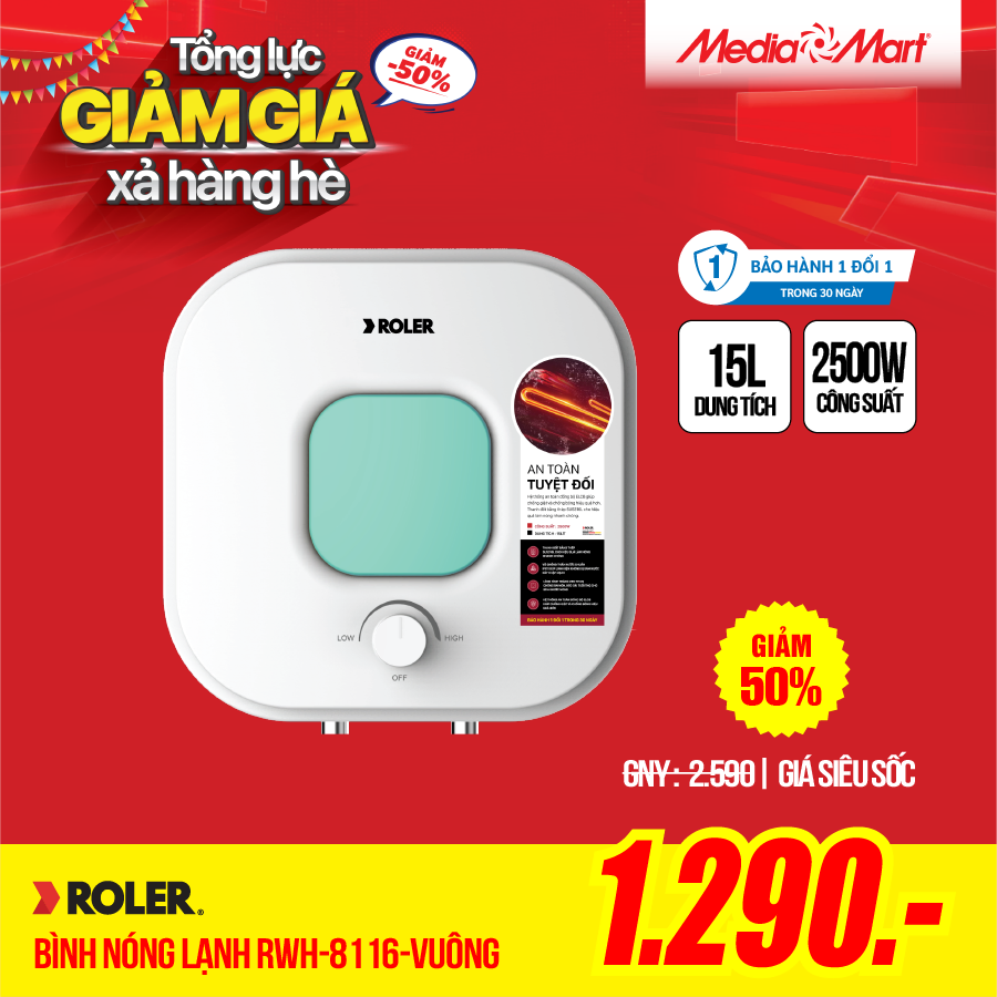 Bình tắm nóng lạnh 15 Lít - Roler RWH-8116