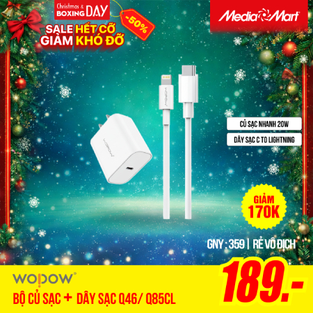 Bộ củ sạc Wopow 20W USB-C + dây C to lightning Q46/ Q85CL
