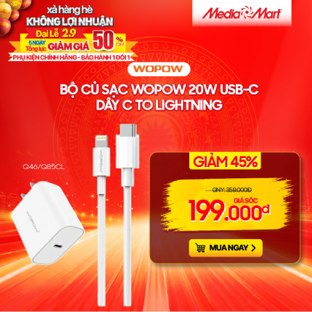 Bộ củ sạc Wopow 20W USB-C + dây C to lightning Q46/ Q85CL