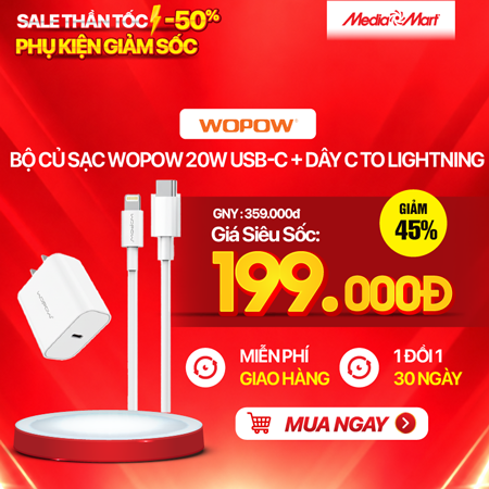 Bộ củ sạc Wopow 20W USB-C + dây C to lightning Q46/ Q85CL