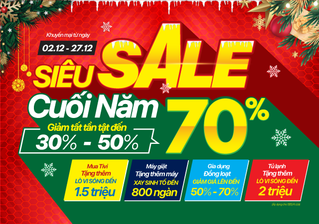 Đại tiệc Siêu Sale Cuối Năm - Giảm đến 70%