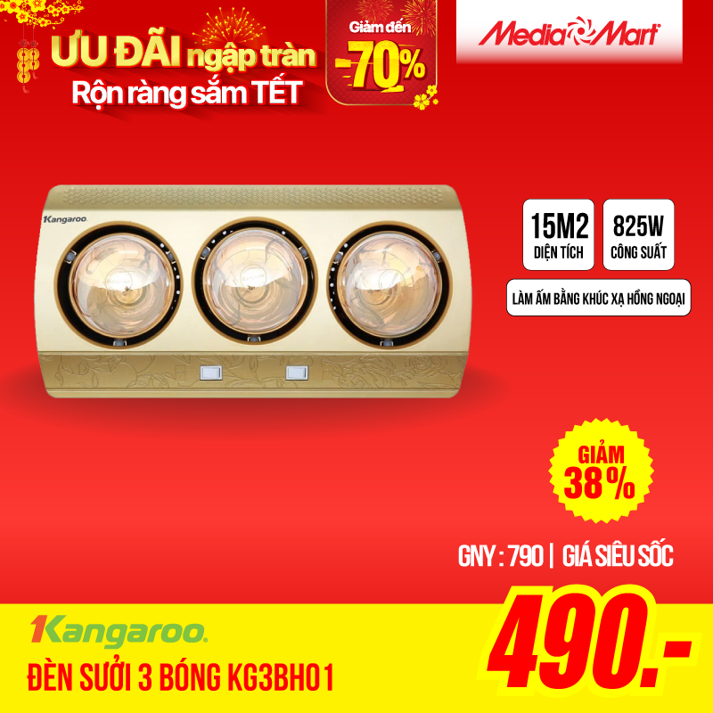 Đèn sưởi 3 bóng Kangaroo KG3BH01