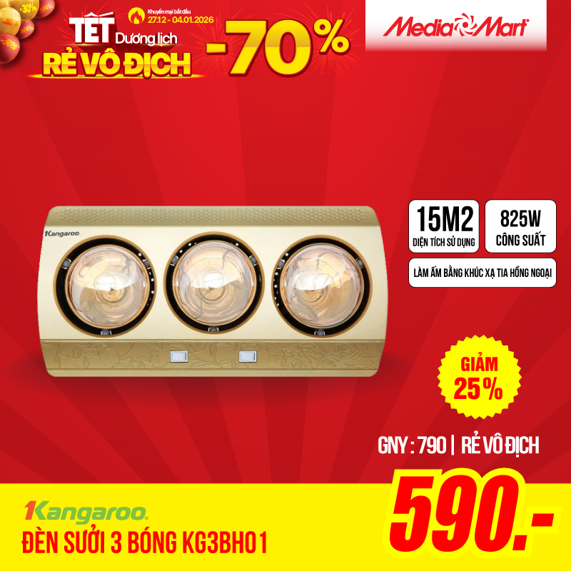 Đèn sưởi 3 bóng Kangaroo KG3BH01