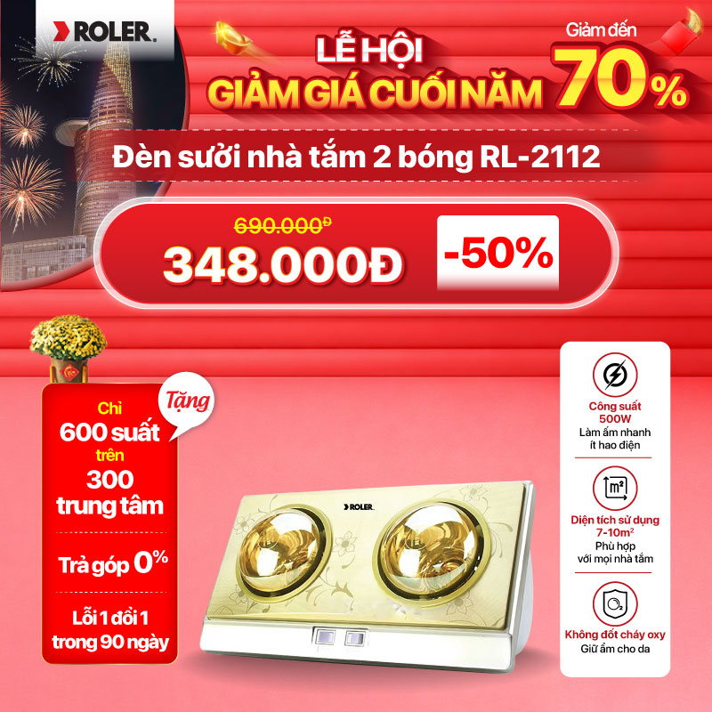 Đèn sưởi nhà tắm 2 bóng Roler RL-2112