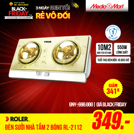 Đèn sưởi nhà tắm 2 bóng Roler RL-2112