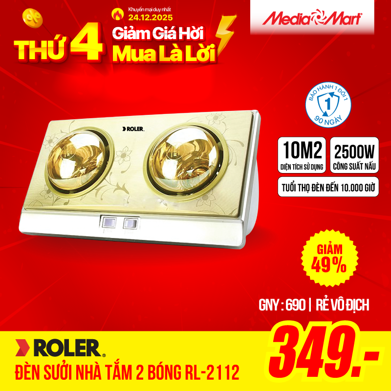 Đèn sưởi nhà tắm 2 bóng Roler RL-2112