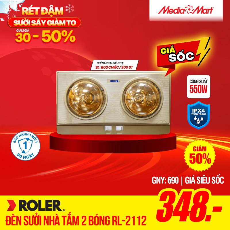 Đèn sưởi nhà tắm 2 bóng Roler RL-2112