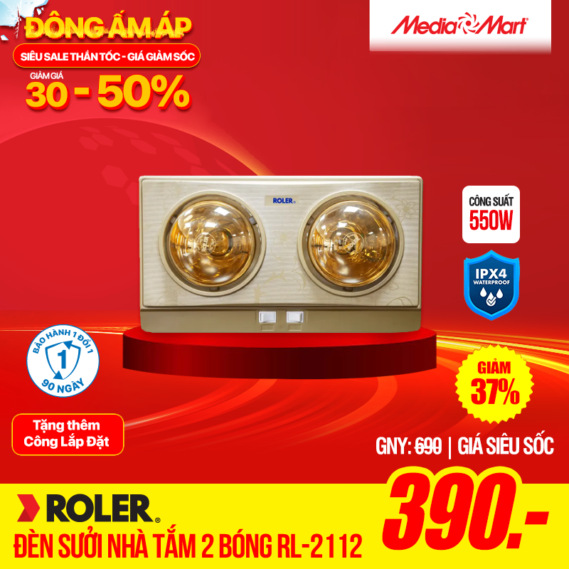 Đèn sưởi nhà tắm 2 bóng Roler RL-2112