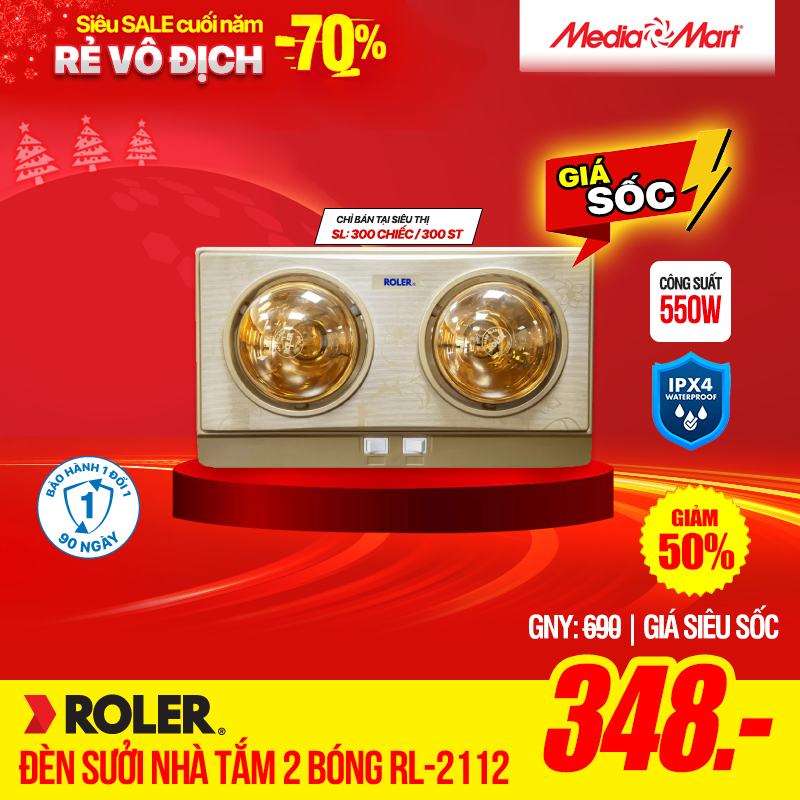 Đèn sưởi nhà tắm 2 bóng Roler RL-2112