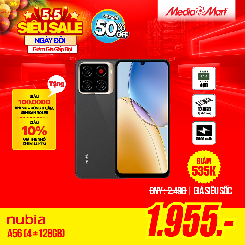 Điện thoại di động Nubia A56 (4+128GB) Đen