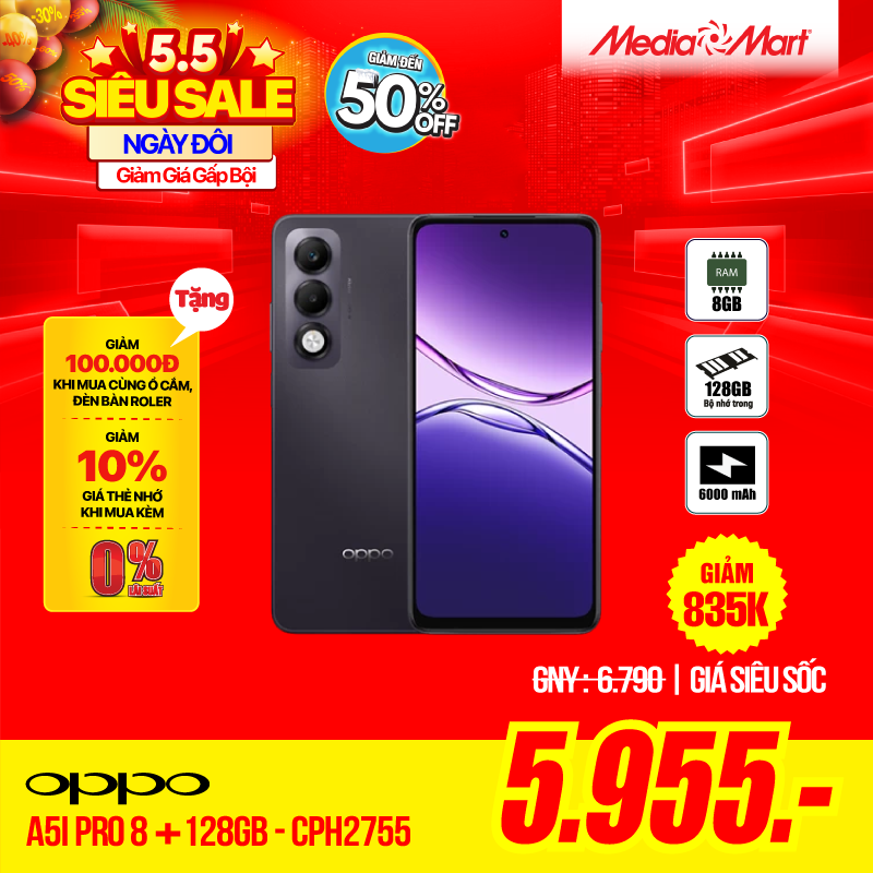 Điện thoại di động OPPO A5i Pro 8+128 (CPH2755) Tím