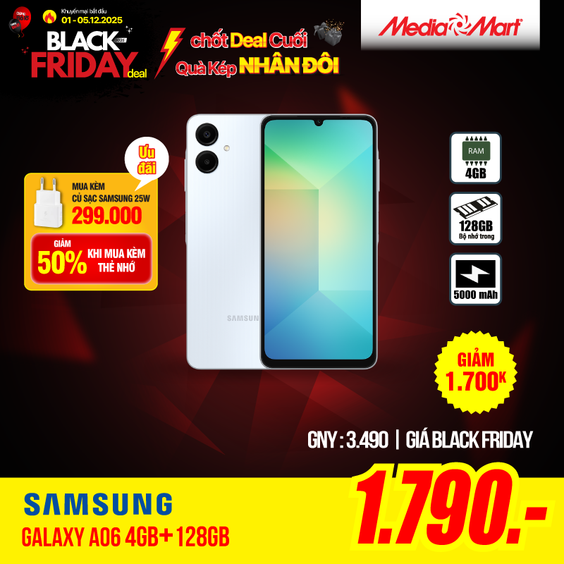 Điện thoại Samsung Galaxy A06 4G A065F (4+128G) Green (DM)