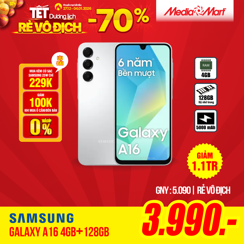 Điện thoại Samsung Galaxy A16 4G A165F (4+128G) Xám