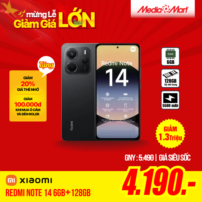 Điện thoại Xiaomi Redmi Note 14 (6+128GB) Đen
