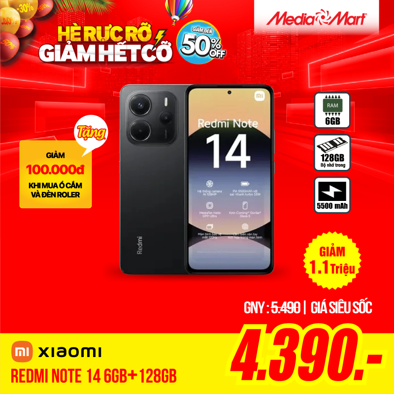 Điện thoại Xiaomi Redmi Note 14 (6+128GB) Đen
