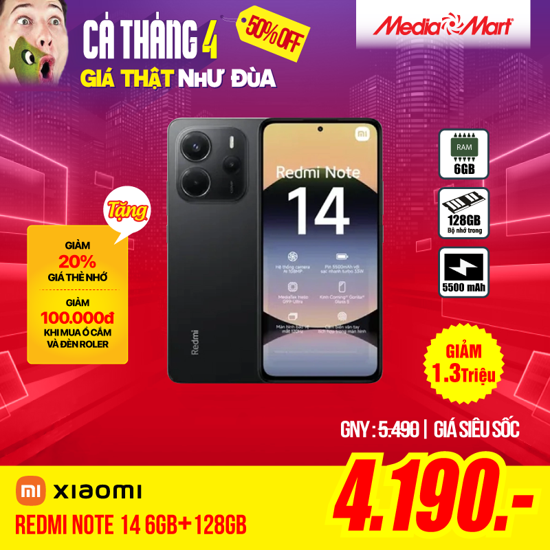 Điện thoại Xiaomi Redmi Note 14 (6+128GB) Đen