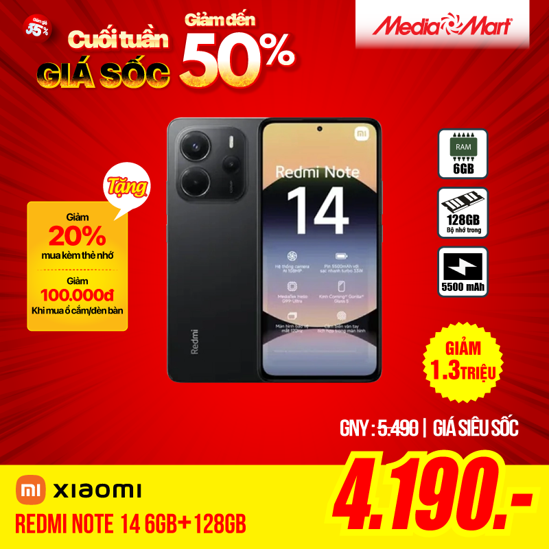 Điện thoại Xiaomi Redmi Note 14 (6+128GB) Đen