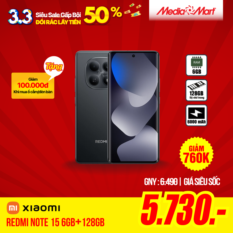 Điện thoại Xiaomi Redmi Note 15 (6+128GB)