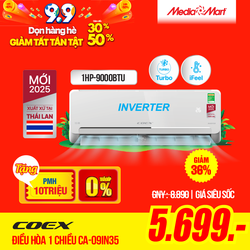 Điều hòa Coex 1 chiều Inverter 1HP-9000BTU CA-09IN35